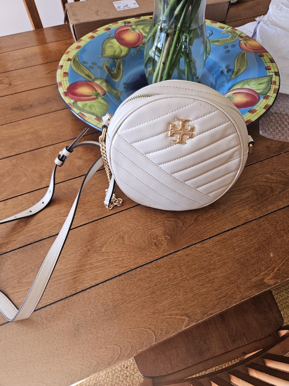 Tory Burch Kira Chevron Cream Circle Crossbody Bag